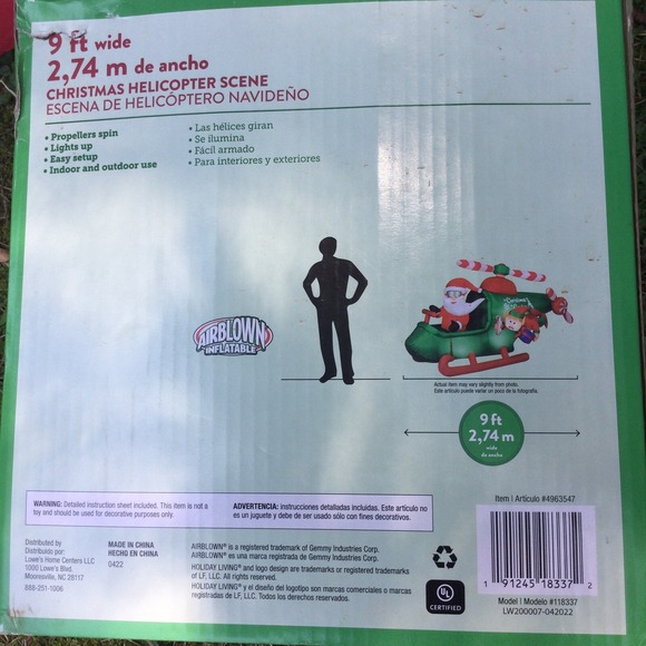 Gemmy 9 ft Wide Animated Christmas Helicopter Scene Airblown Inflatable Santa‎ - Picture 10 of 10